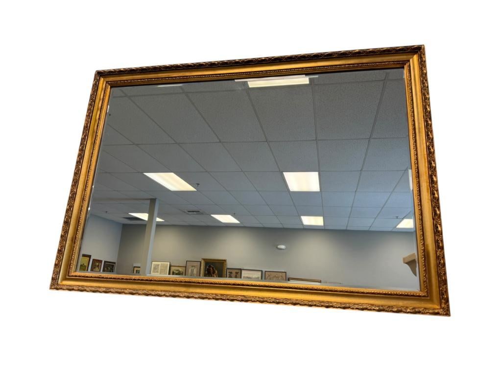 VINTAGE GILT WOOD BEVELED FRAMED MIRROR: 39 1/2" X 27 1/2" FRAME