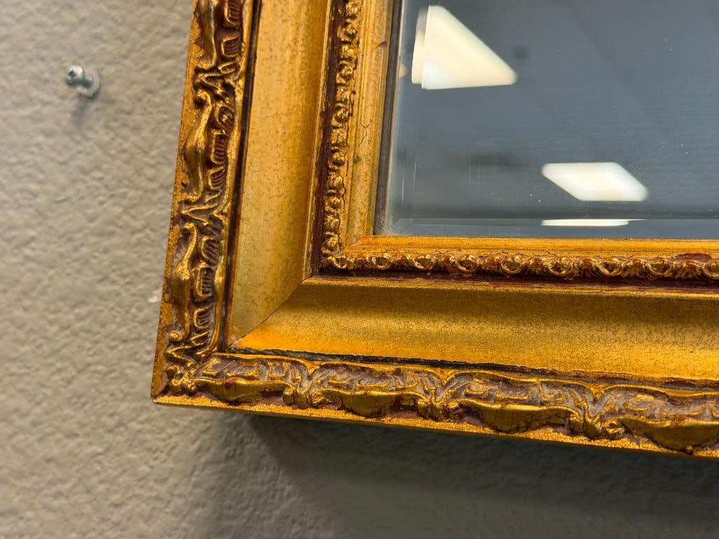 VINTAGE GILT WOOD BEVELED FRAMED MIRROR - 3