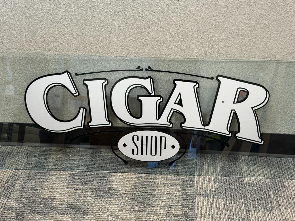 RECTANGULAR GLASS WINDOW WITH DECAL CIGAR SHOP IN GREY WITH BLACK OUTLINE - 2
