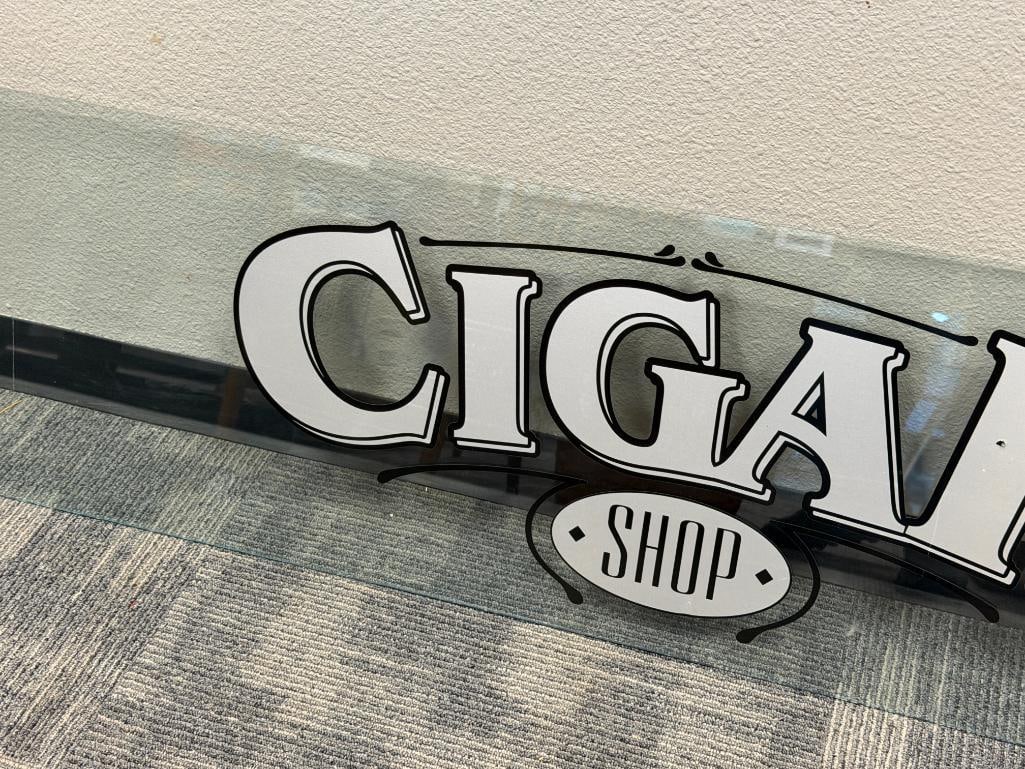 RECTANGULAR GLASS WINDOW WITH DECAL CIGAR SHOP IN GREY WITH BLACK OUTLINE - 3