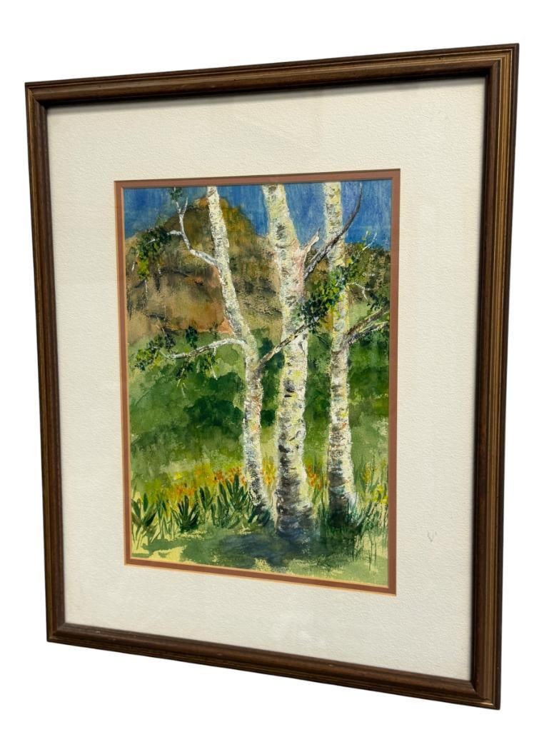 Y. ISOLA SIGNED ORIGINAL WATERCOLOR ON PAPER LANDSCAPE WITH ASPEN TREES (1 of 7)