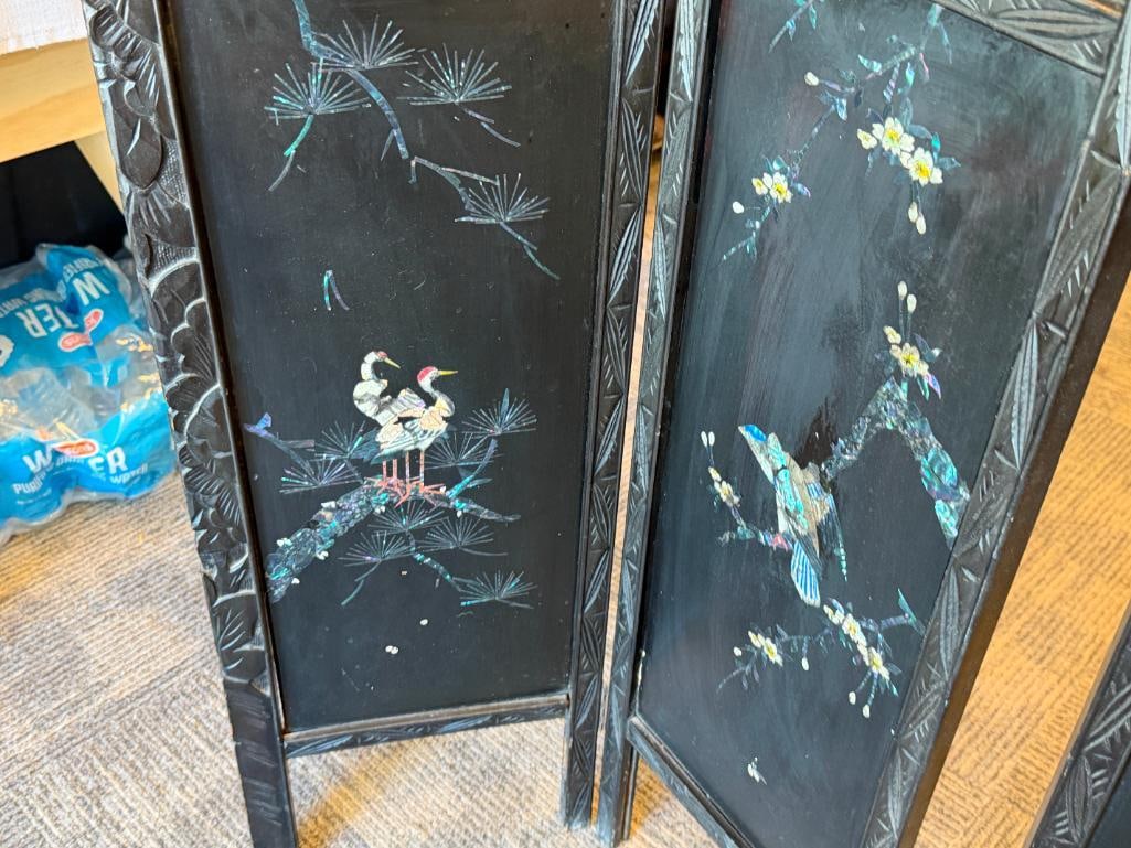 FOUR PIECE CHINESE LACQUERED WOOD ROOM DIVIDER DECORATION WITH ABALONE SHELL INLAY - 8