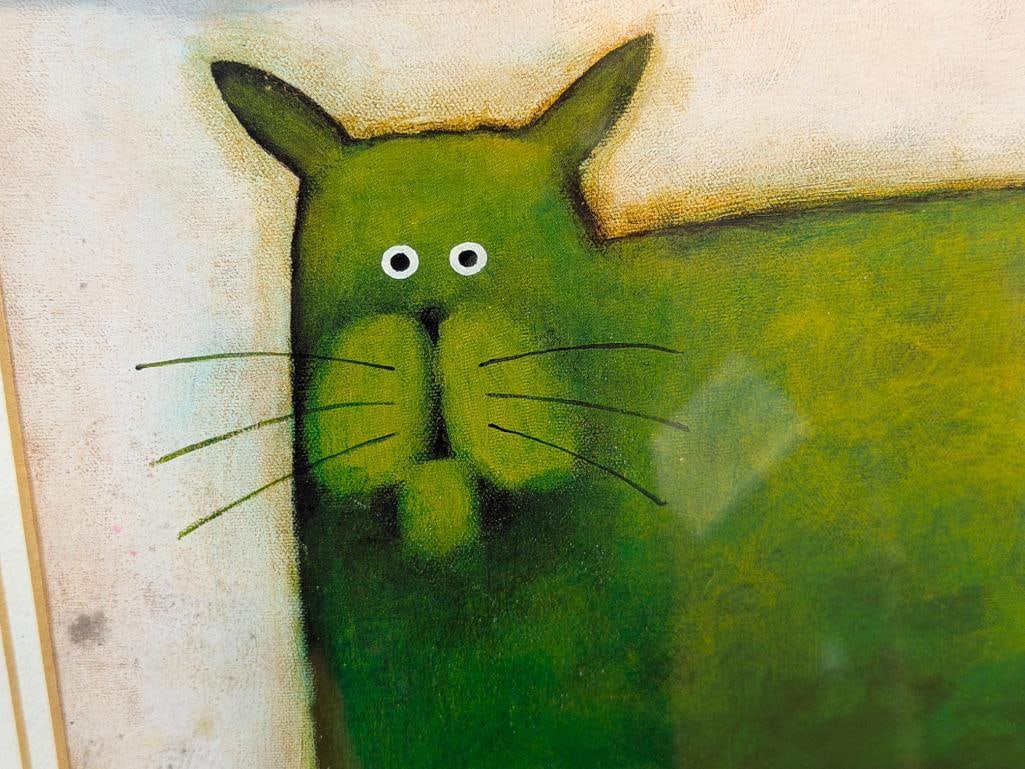DANIEL KESSLER AMERICAN ARTIST PRINT GREEN CAT WITH BALL - 3