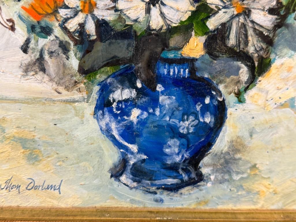 THOMAS DORLAND ORIGINAL ACRYLIC ON BOARD FLORAL STILL-LIFE, SIGNED LOWER LEFT - 4