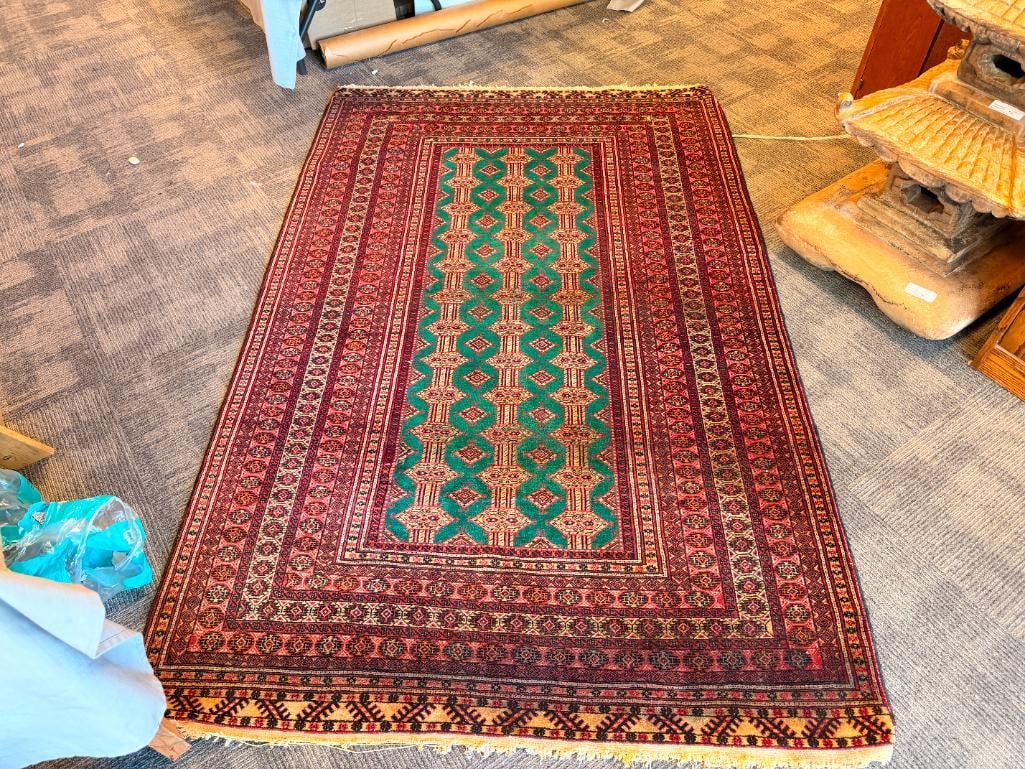 VINTAGE HAND KNOTTED TURKMEN PERSIAN WOOL PILE AREA RUG GEOMETRIC DESIGN RUG (1 of 9)