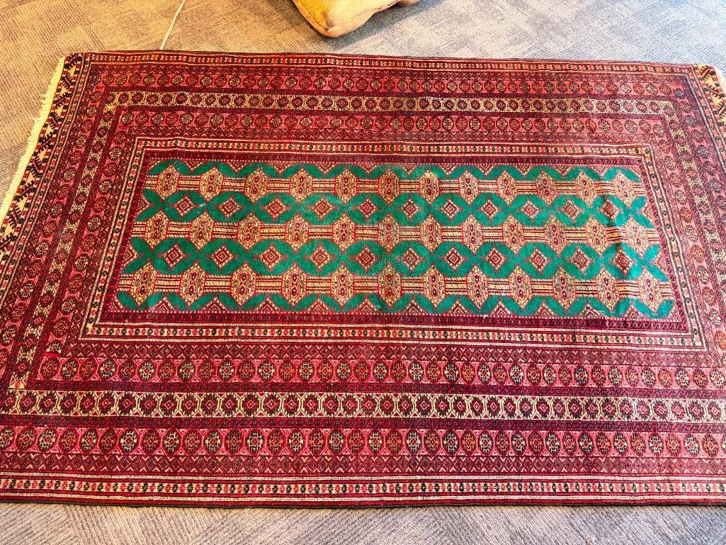 VINTAGE HAND KNOTTED TURKMEN PERSIAN WOOL PILE AREA RUG GEOMETRIC DESIGN RUG - 2