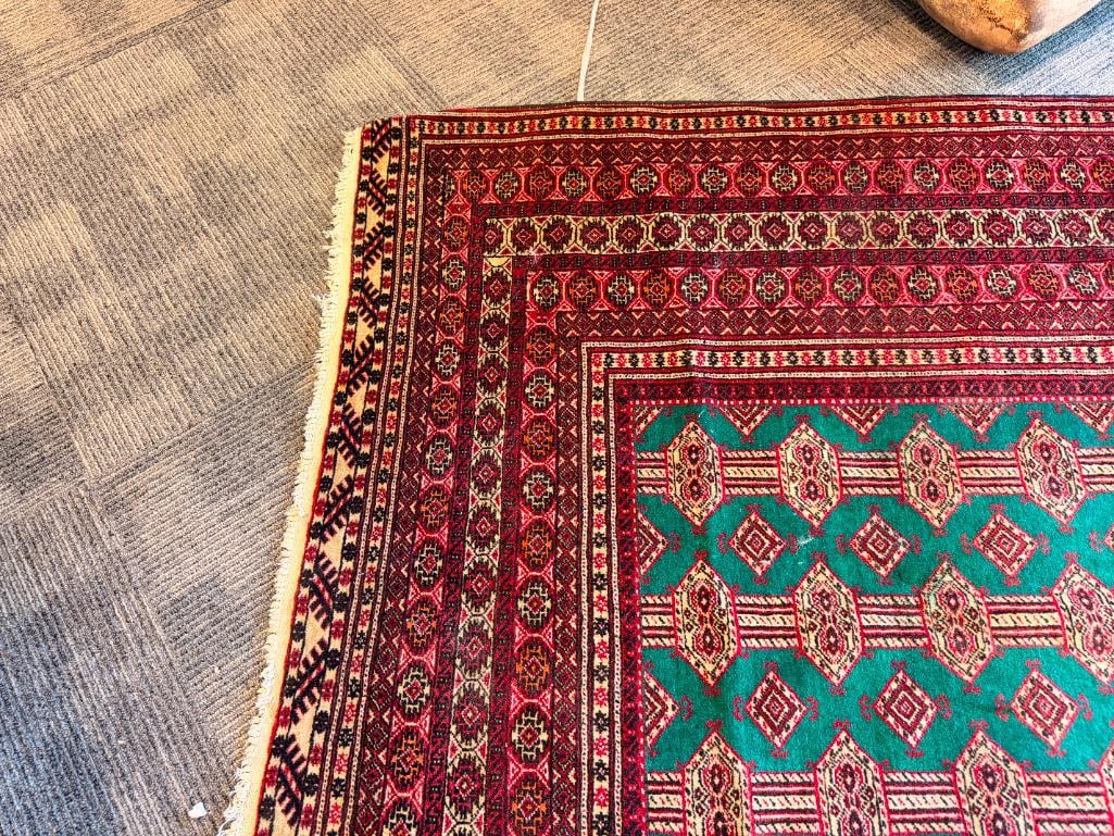 VINTAGE HAND KNOTTED TURKMEN PERSIAN WOOL PILE AREA RUG GEOMETRIC DESIGN RUG - 3