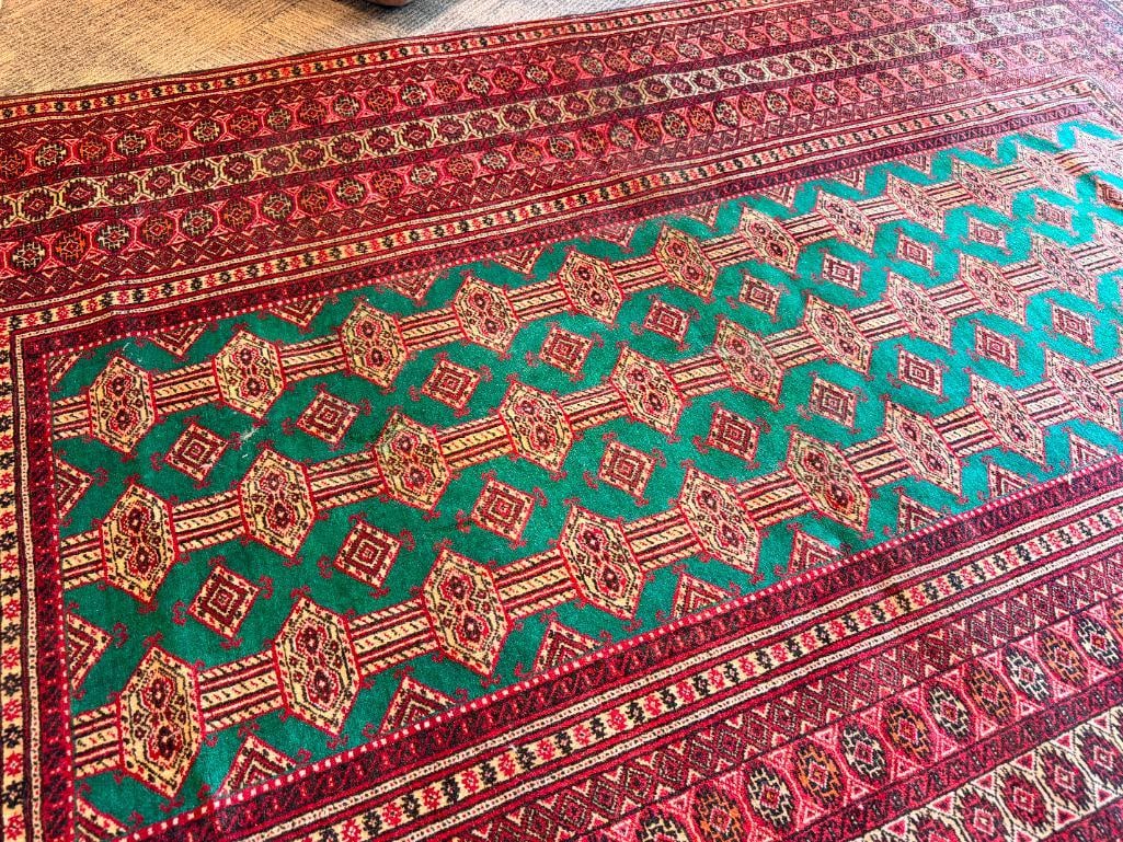 VINTAGE HAND KNOTTED TURKMEN PERSIAN WOOL PILE AREA RUG GEOMETRIC DESIGN RUG - 4