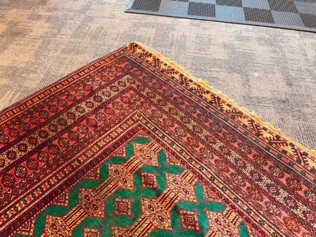VINTAGE HAND KNOTTED TURKMEN PERSIAN WOOL PILE AREA RUG GEOMETRIC DESIGN RUG - 5