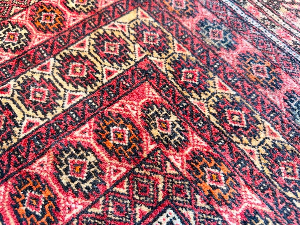 VINTAGE HAND KNOTTED TURKMEN PERSIAN WOOL PILE AREA RUG GEOMETRIC DESIGN RUG - 6