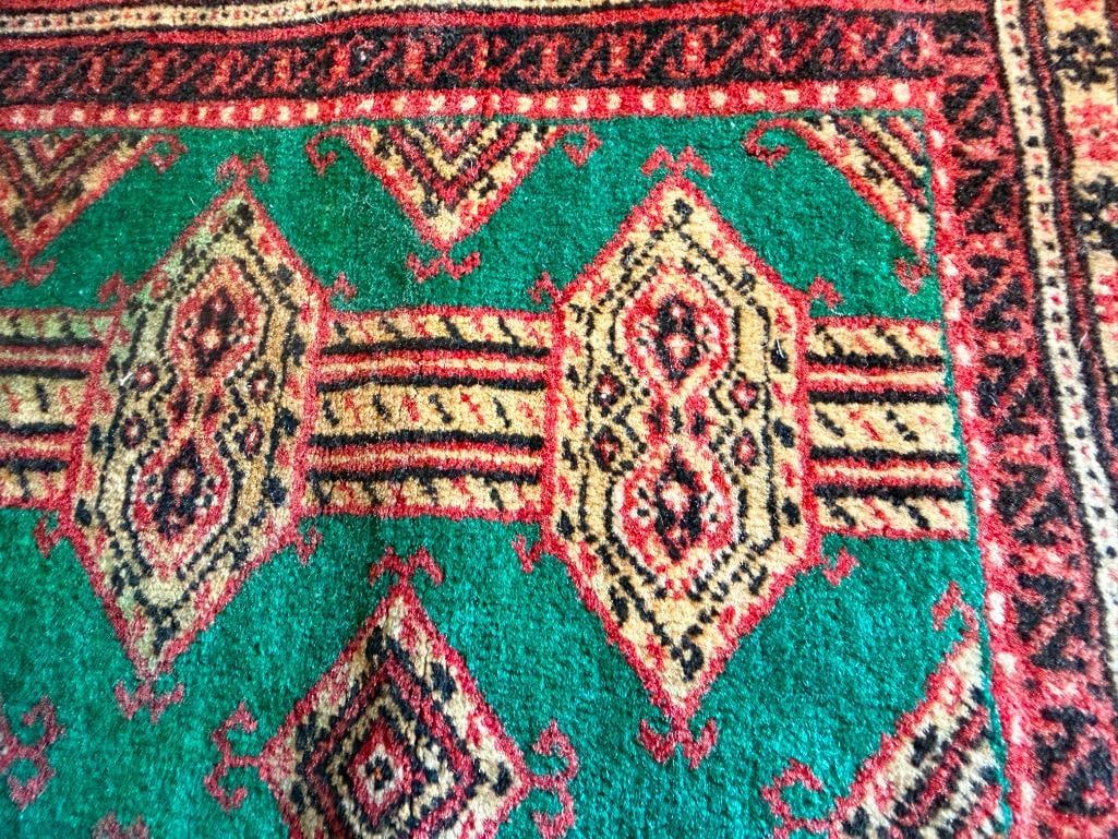 VINTAGE HAND KNOTTED TURKMEN PERSIAN WOOL PILE AREA RUG GEOMETRIC DESIGN RUG - 7