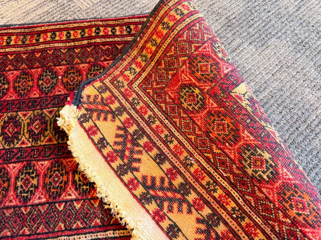 VINTAGE HAND KNOTTED TURKMEN PERSIAN WOOL PILE AREA RUG GEOMETRIC DESIGN RUG - 8