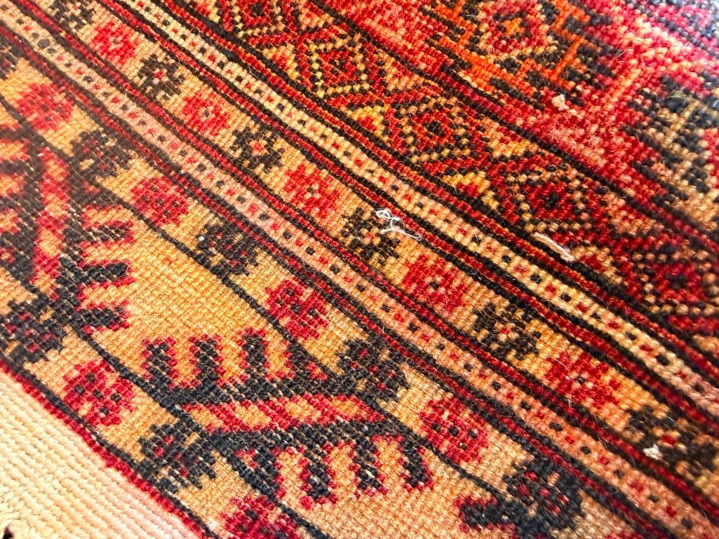 VINTAGE HAND KNOTTED TURKMEN PERSIAN WOOL PILE AREA RUG GEOMETRIC DESIGN RUG - 9