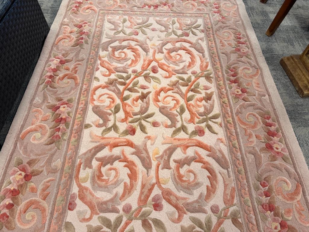 HAND MADE HOOKED / SCULPTED ACRYLIC AREA RUG FLORAL DESIGN - 3