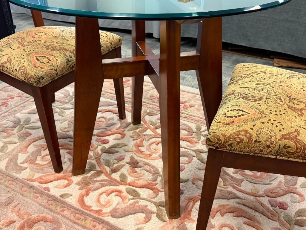 ETHAN ALLEN CONTEMPORARY ROUND BISTRO TABLE WITH GLASS TOP AND TWO CHAIRS - 4