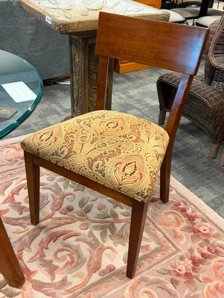 ETHAN ALLEN CONTEMPORARY ROUND BISTRO TABLE WITH GLASS TOP AND TWO CHAIRS - 5