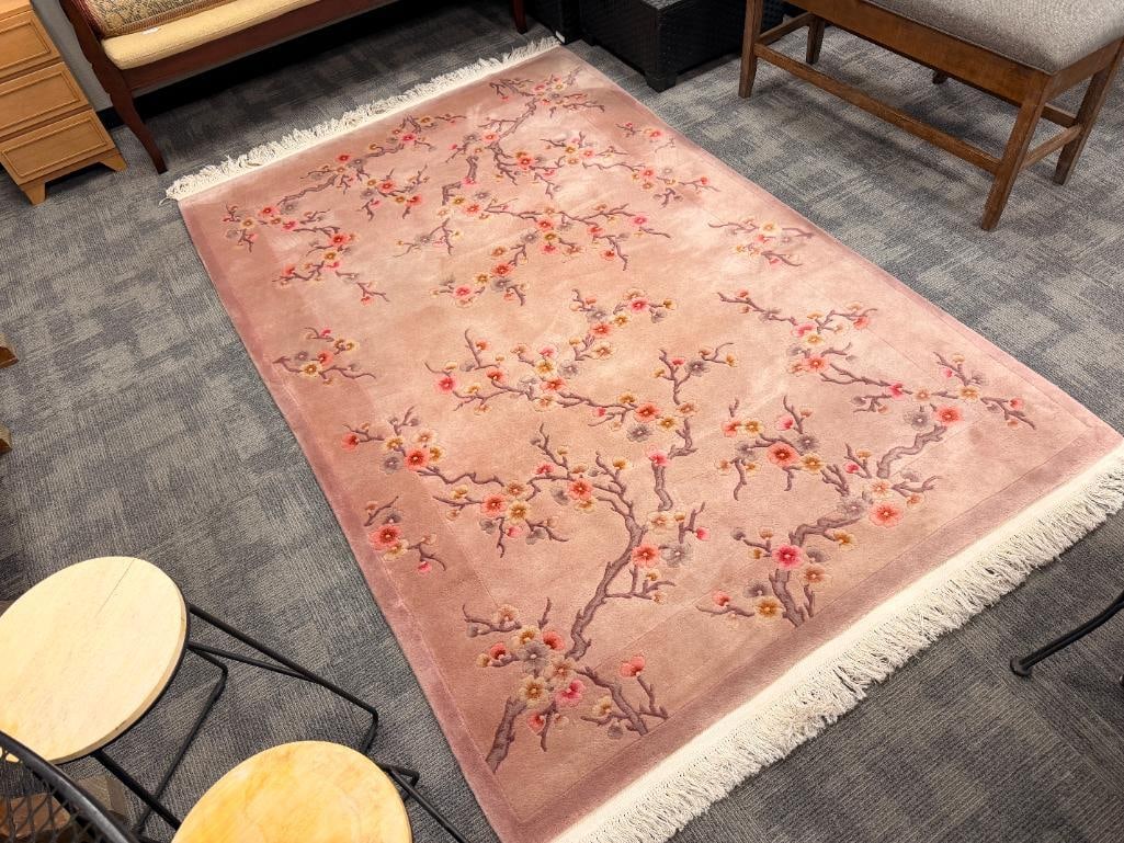 VINTAGE HAND SCUPTED WOOL CHERRY BLOSSOM AREA RUG HEAVY WOOL PILE (1 of 8)