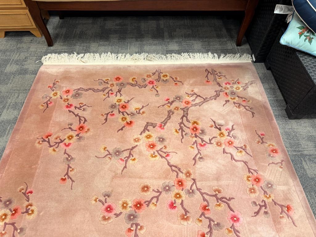 VINTAGE HAND SCUPTED WOOL CHERRY BLOSSOM AREA RUG HEAVY WOOL PILE - 3