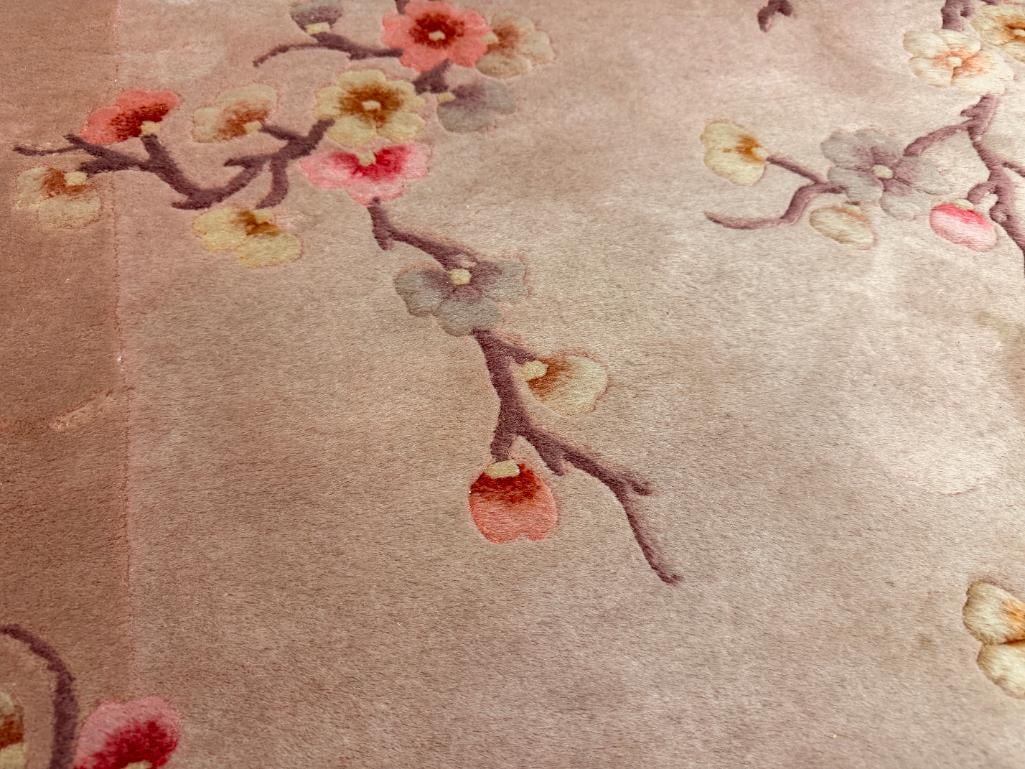 VINTAGE HAND SCUPTED WOOL CHERRY BLOSSOM AREA RUG HEAVY WOOL PILE - 4