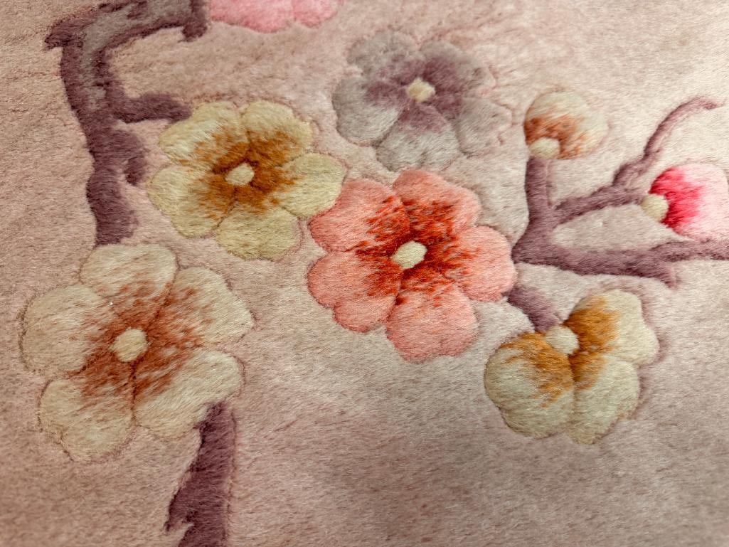 VINTAGE HAND SCUPTED WOOL CHERRY BLOSSOM AREA RUG HEAVY WOOL PILE - 5