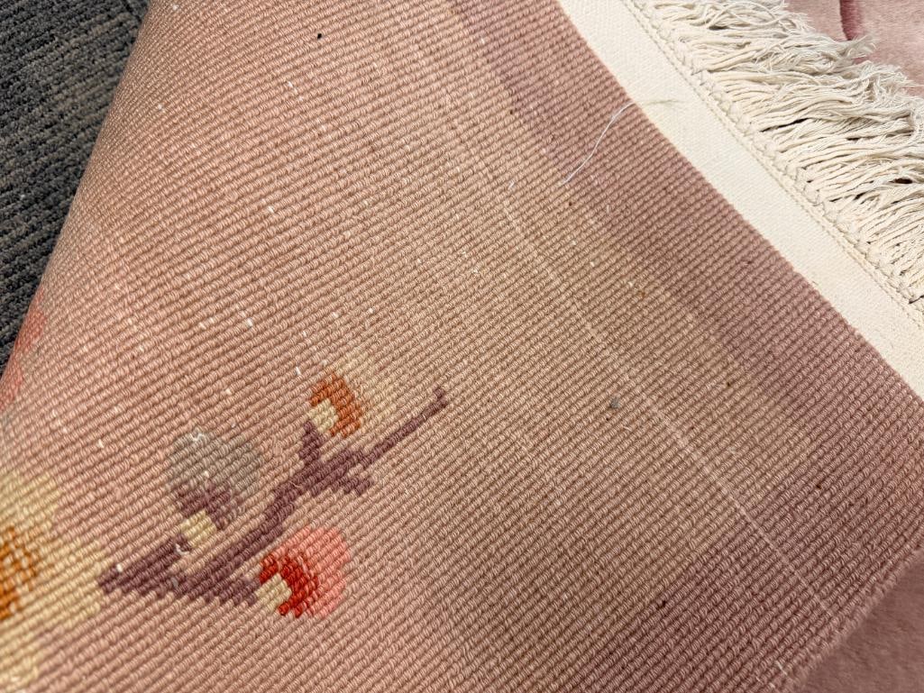 VINTAGE HAND SCUPTED WOOL CHERRY BLOSSOM AREA RUG HEAVY WOOL PILE - 7
