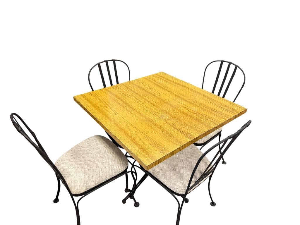 CHROMCRAFT CORP. VINTAGE METAL SIDE CHAIRS BLACK WRINKLE FINISH PLUS LAMINATE TABLE WITH METAL BASE - 10