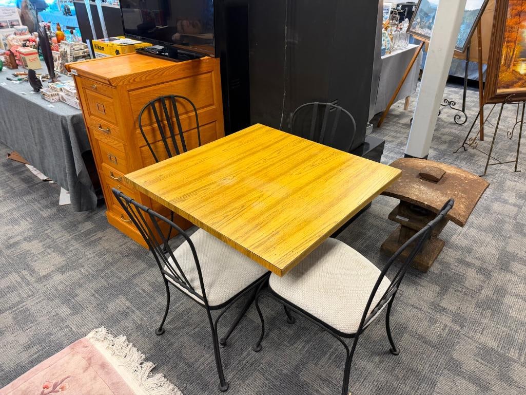CHROMCRAFT CORP. VINTAGE METAL SIDE CHAIRS BLACK WRINKLE FINISH PLUS LAMINATE TABLE WITH METAL BASE - 11