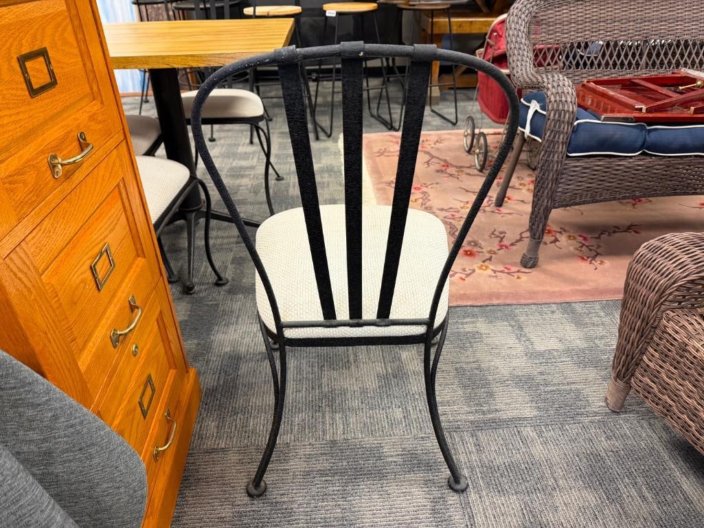CHROMCRAFT CORP. VINTAGE METAL SIDE CHAIRS BLACK WRINKLE FINISH PLUS LAMINATE TABLE WITH METAL BASE - 17