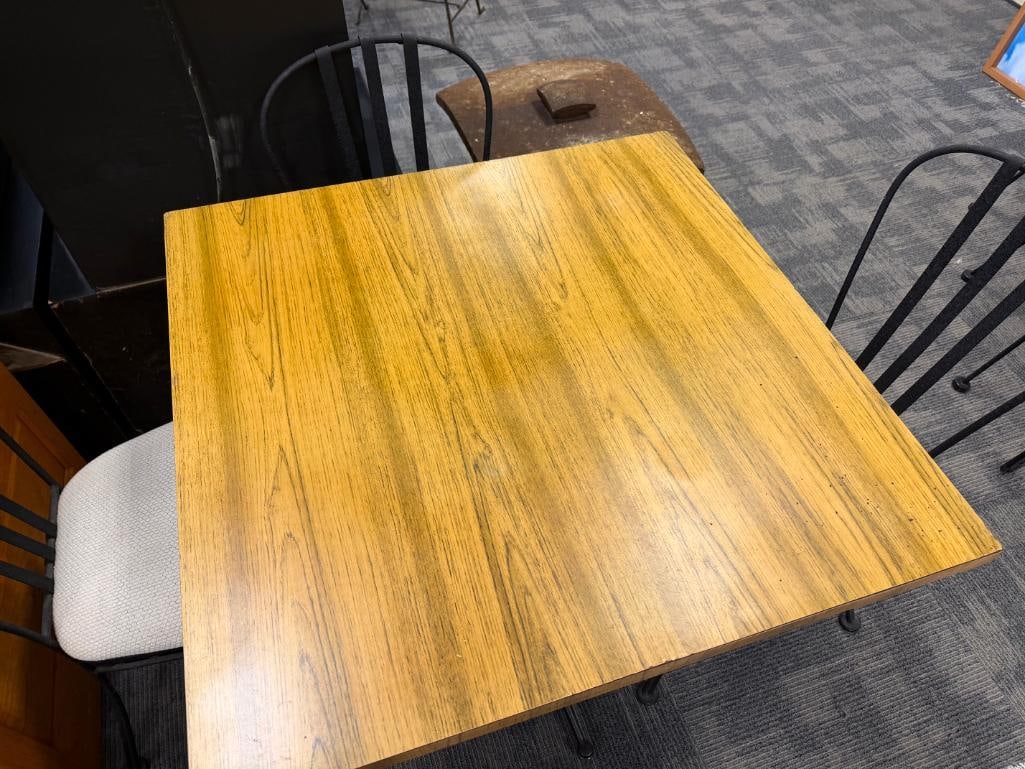 CHROMCRAFT CORP. VINTAGE METAL SIDE CHAIRS BLACK WRINKLE FINISH PLUS LAMINATE TABLE WITH METAL BASE - 19
