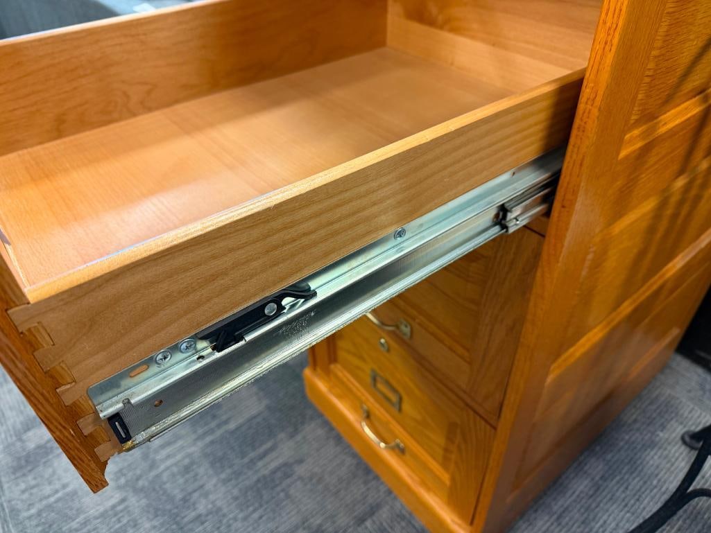 HONEY OAK FINISH THREE DRAWER LEGAL SIZE FILLING CABINET WITH KEYS - 11
