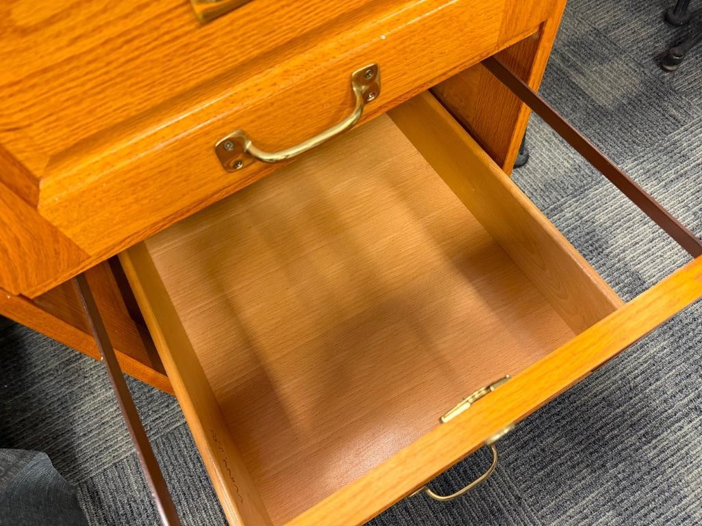 HONEY OAK FINISH THREE DRAWER LEGAL SIZE FILLING CABINET WITH KEYS - 13