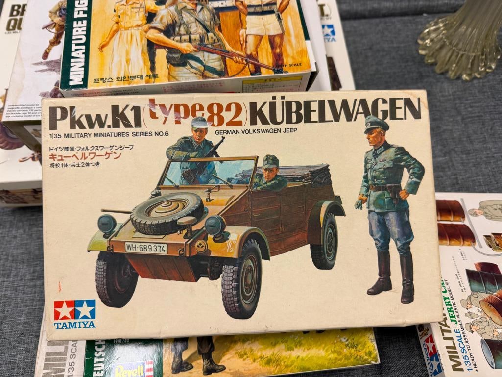 SEVEN TAMIYA, REVELL, DRAGON 1/35 PLASTIC KIT MODEL FIGURES, VEHICLE, AND ACCESSROIES - 11