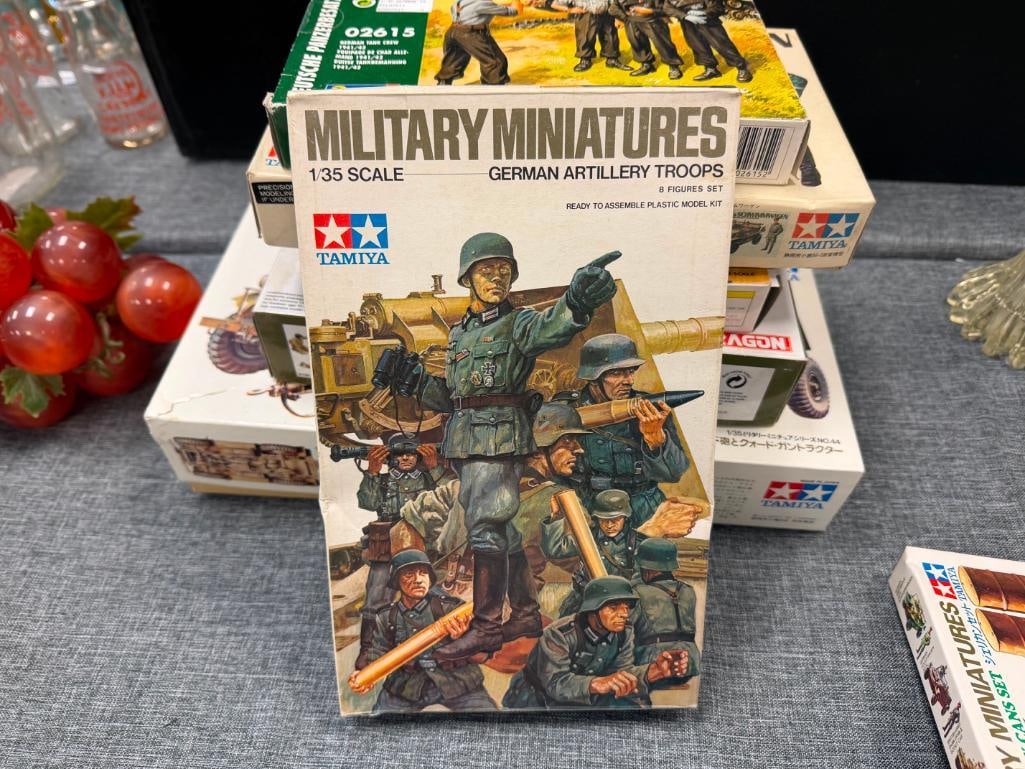SEVEN TAMIYA, REVELL, DRAGON 1/35 PLASTIC KIT MODEL FIGURES, VEHICLE, AND ACCESSROIES - 5