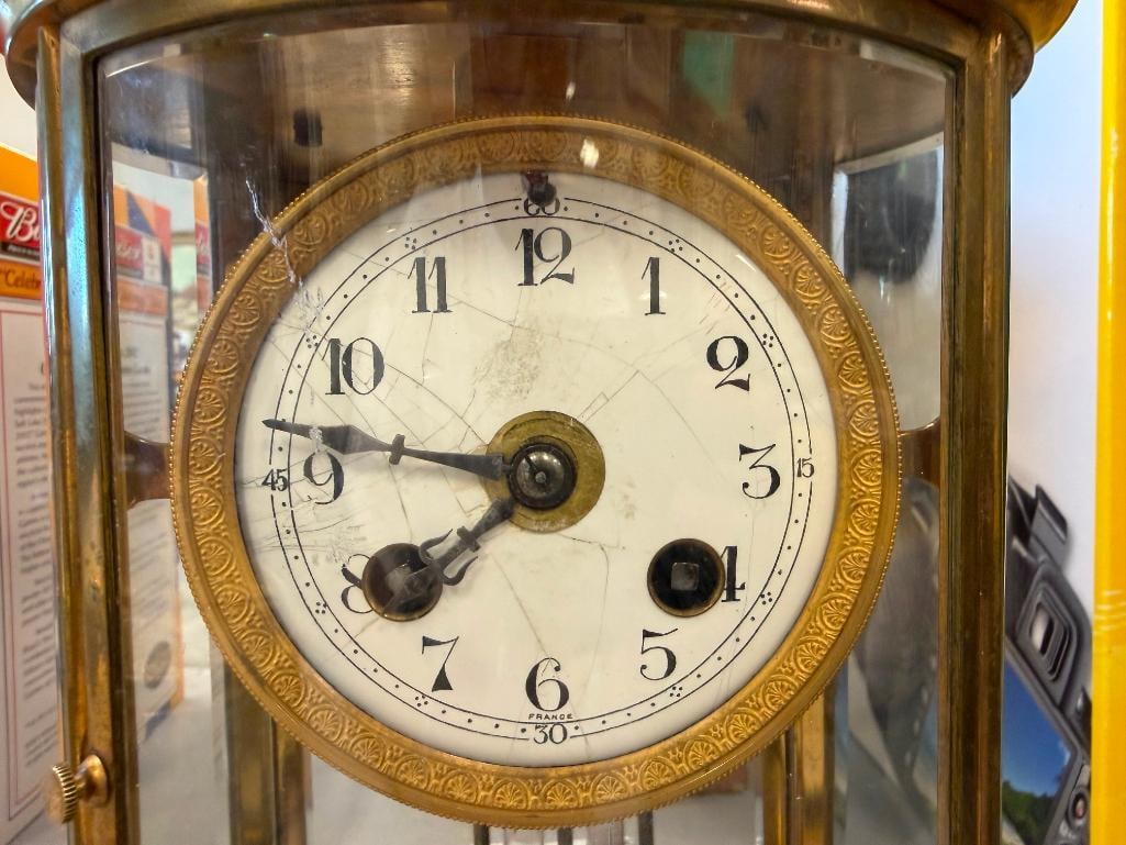 H & H SAMUEL MARTI FRENCH MADE BRASS MANTLE CLOCK NO. 8917 WITH MERCURY WEIGHTS AND WIND-UP KEY - 3