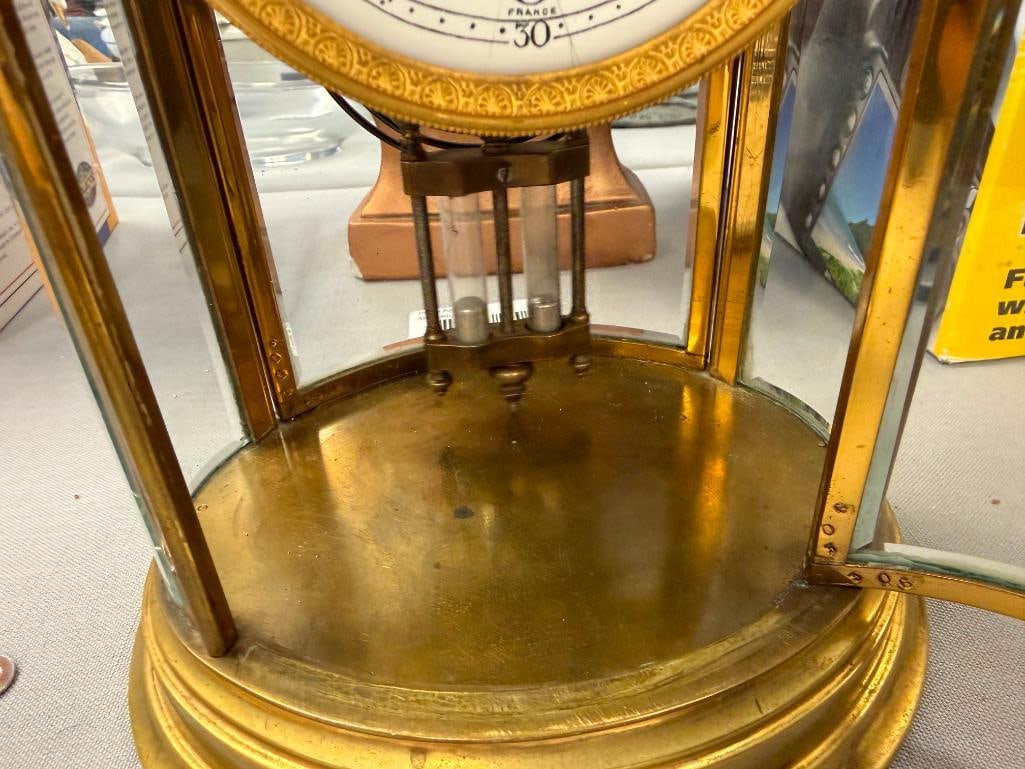 H & H SAMUEL MARTI FRENCH MADE BRASS MANTLE CLOCK NO. 8917 WITH MERCURY WEIGHTS AND WIND-UP KEY - 5