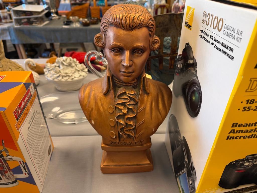 PLASTER MOZART CLASSICAL MUSICIAN COPPER FINISHED BUST - 2