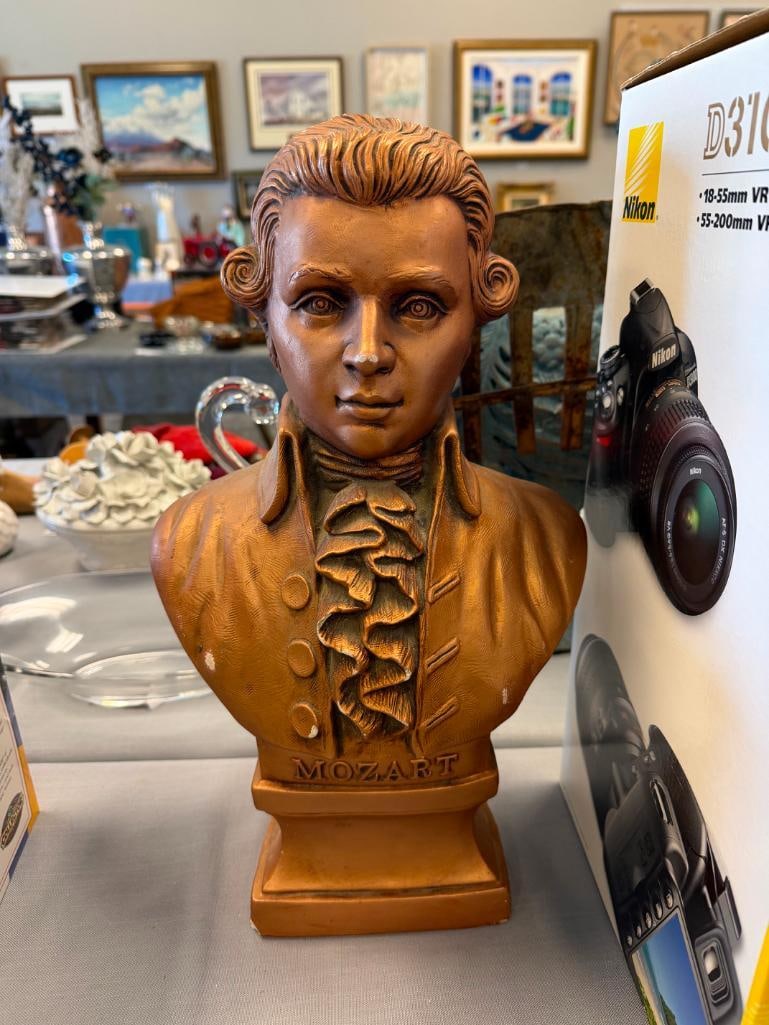 PLASTER MOZART CLASSICAL MUSICIAN COPPER FINISHED BUST - 3