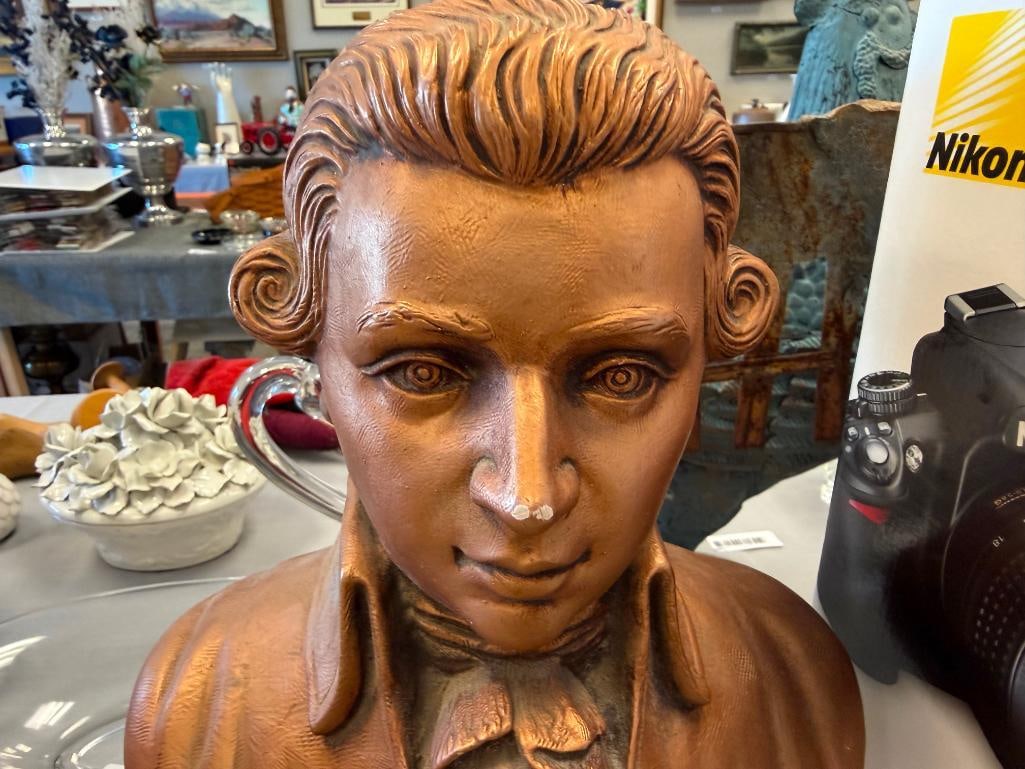 PLASTER MOZART CLASSICAL MUSICIAN COPPER FINISHED BUST - 4