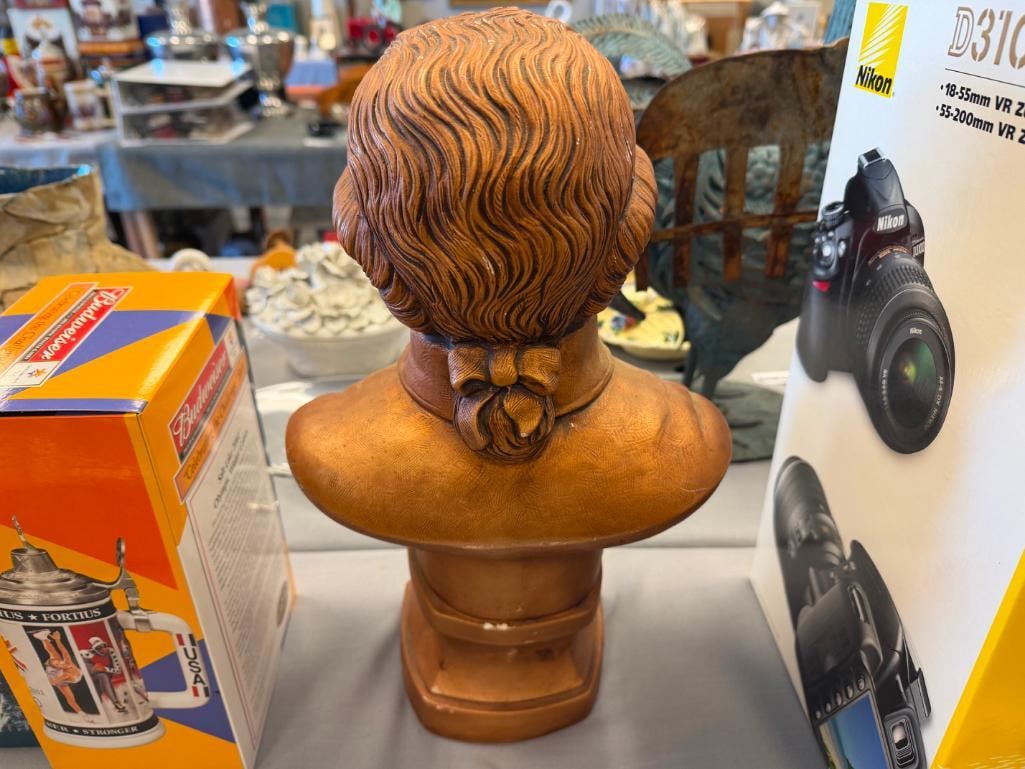 PLASTER MOZART CLASSICAL MUSICIAN COPPER FINISHED BUST - 8