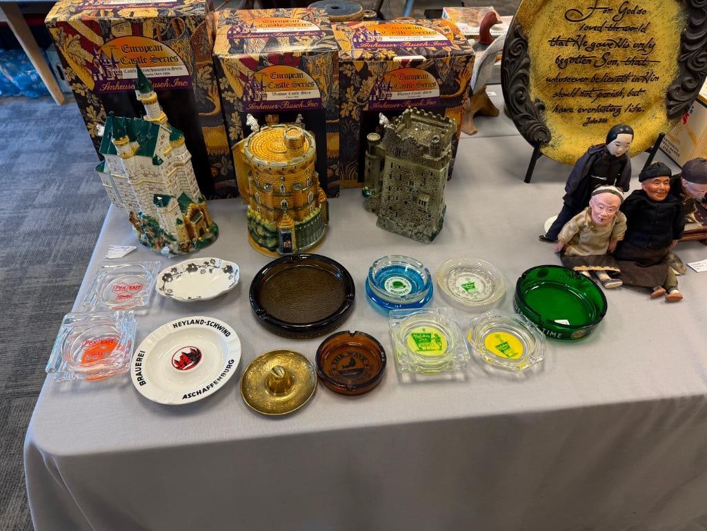 15 ASSORTED GLASS AND CERAMIC ASHTRAYS BULMERS CIDERS, HOLIDAY INN, MULCREVYS, THE WAVE, BRAUERI - 2