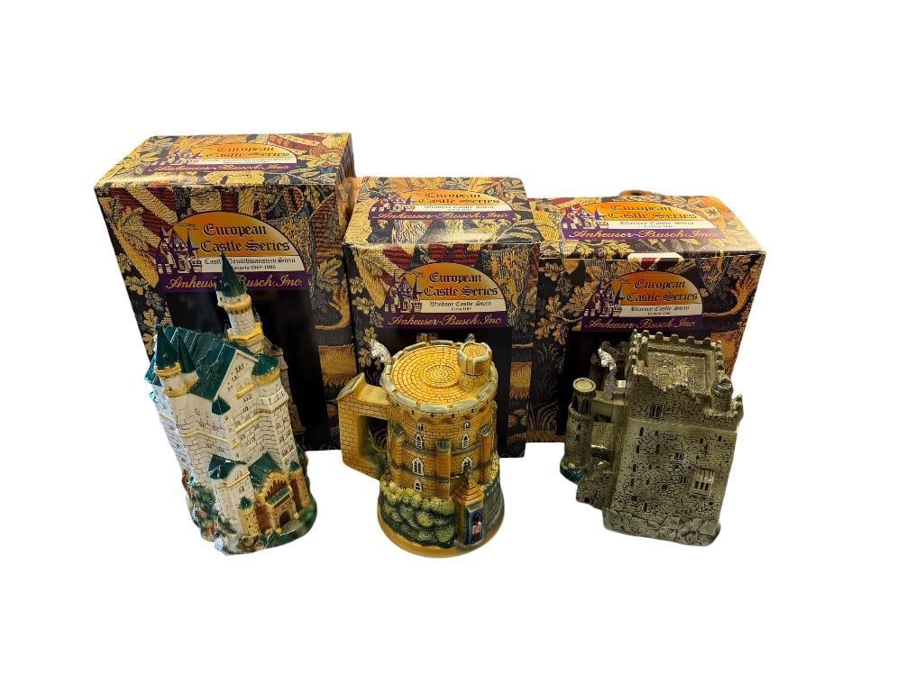 ANHEUSER-BUSCH EUROPEAN CASTLE SERIES CERAMIC RELIEF BEER STEINS WITH PEWTER FLIP LIDS (1 of 20)