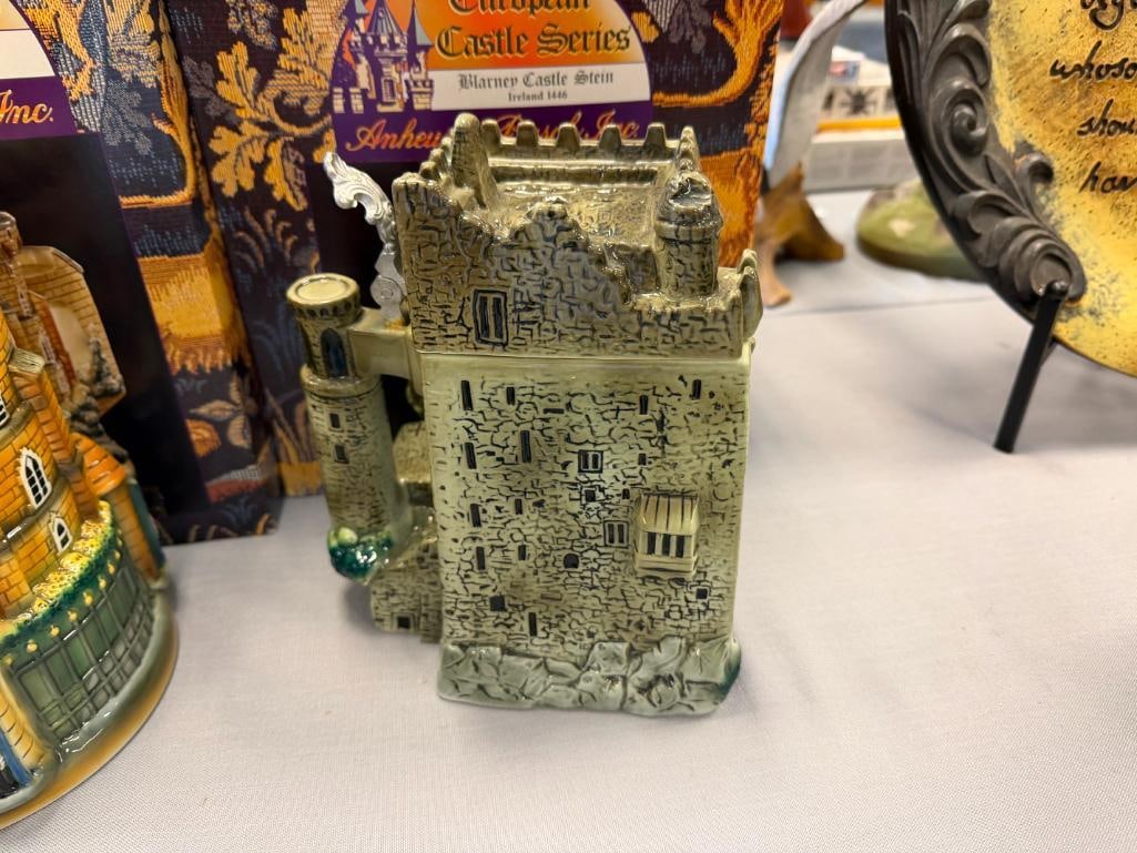 ANHEUSER-BUSCH EUROPEAN CASTLE SERIES CERAMIC RELIEF BEER STEINS WITH PEWTER FLIP LIDS - 3