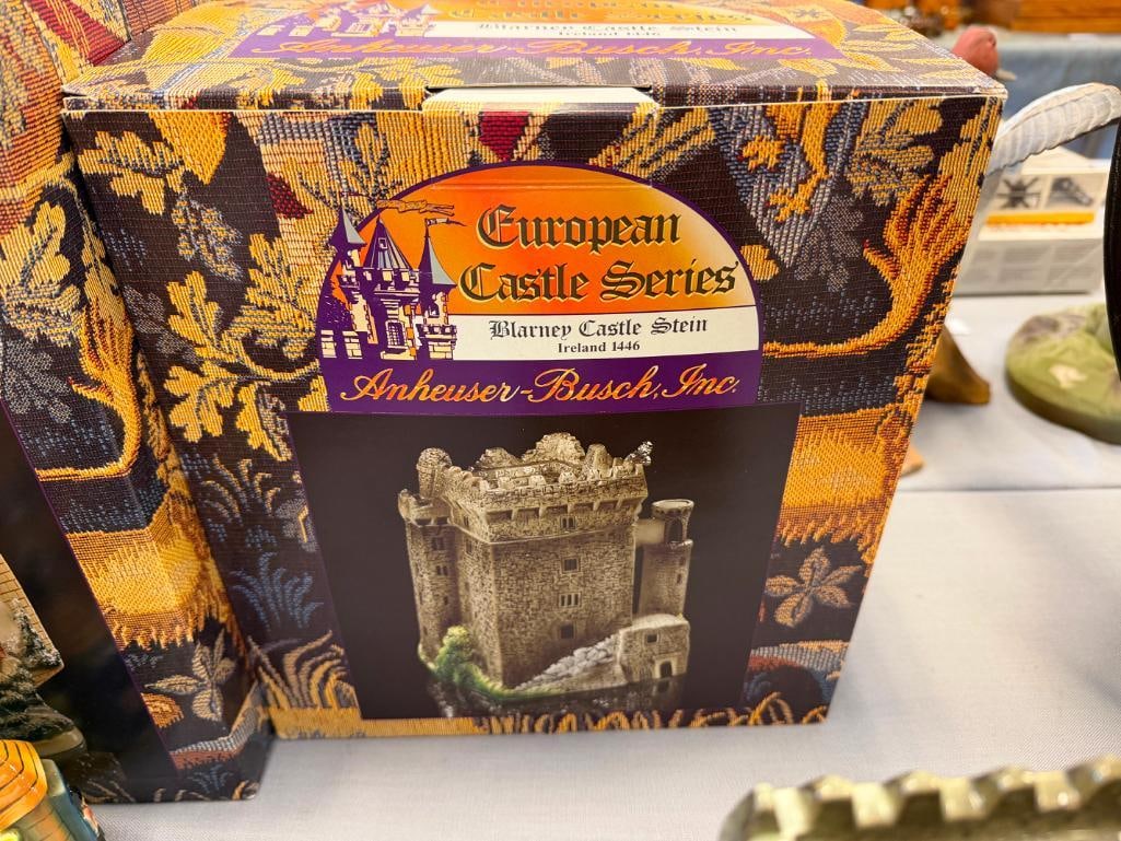 ANHEUSER-BUSCH EUROPEAN CASTLE SERIES CERAMIC RELIEF BEER STEINS WITH PEWTER FLIP LIDS - 9