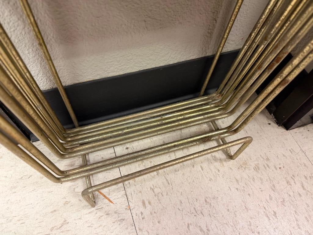MID-CENTURY ENAMELED METAL TV DINNER TRAYS WITH CHROME ;LEGS AND CHROME FINISHED HOLDER - 5