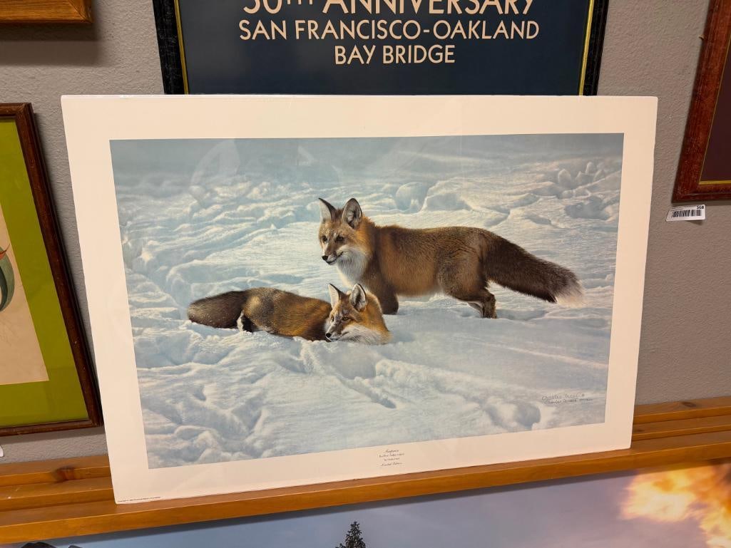 CHARLES FRACE SIGNED AND NUMBERED LIMITED EDITION PRINT " SURPRISE" DEPICTING TWO RED FOXES IN SNOW - 2