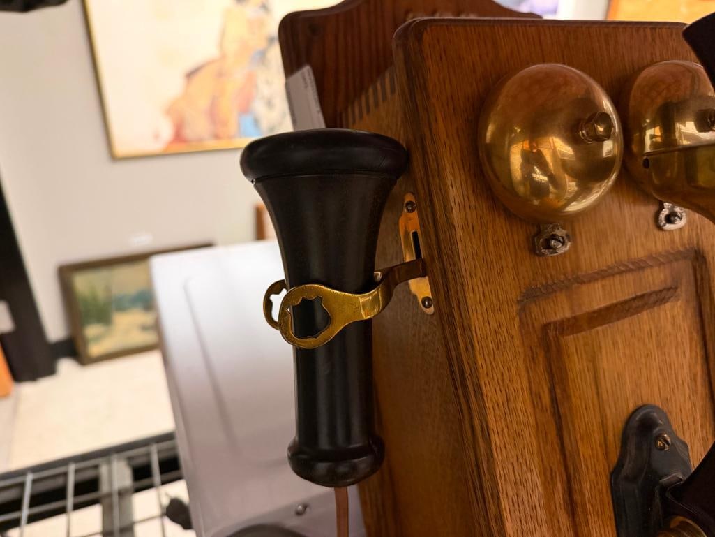 ANTIQUE STROMBER-CARLSON TELEPHONE COMPANY HAND CRANK WOOD CASE WALL PHONE - 7