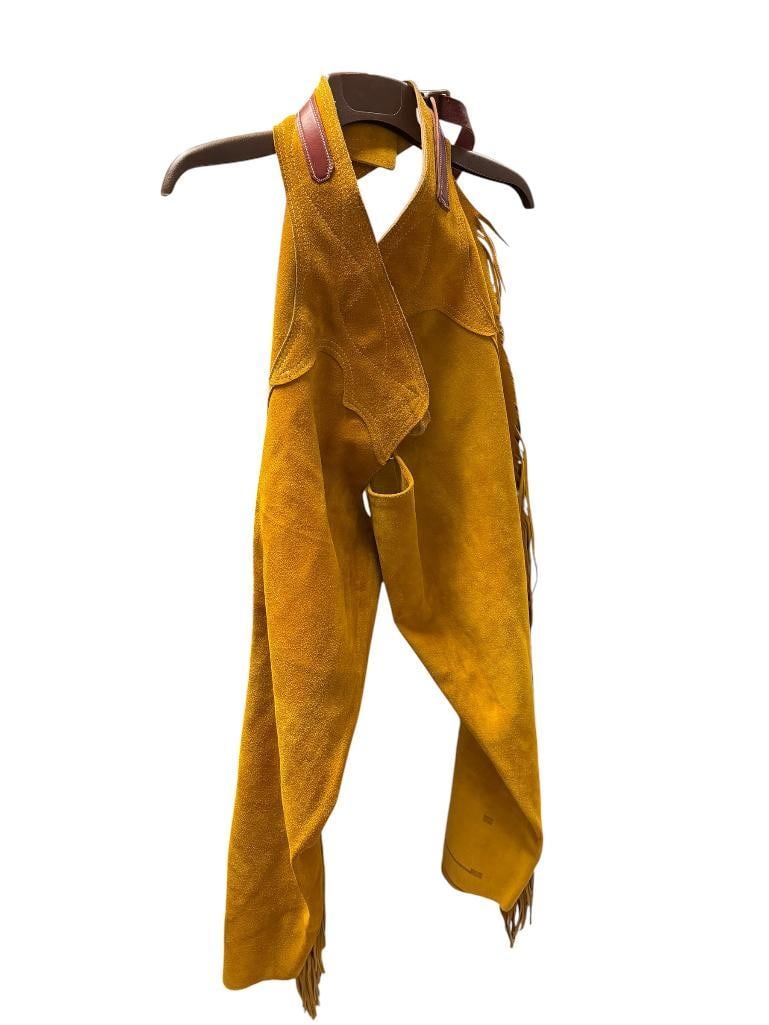 MEN'S D-BAR-M WESTERN STORES LOCAL NEVADA LEATHER SUEDA CHAPS: GOOD CONDITION SIZE MEDIUM