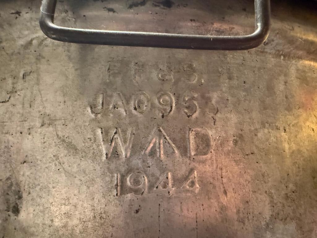 VINTAGE F.F.&S. WWII ERA MILITARY CAST ALUMINUM FIRE BUCKETS MARKED WAD 1951 AND WAD 1944 - 4