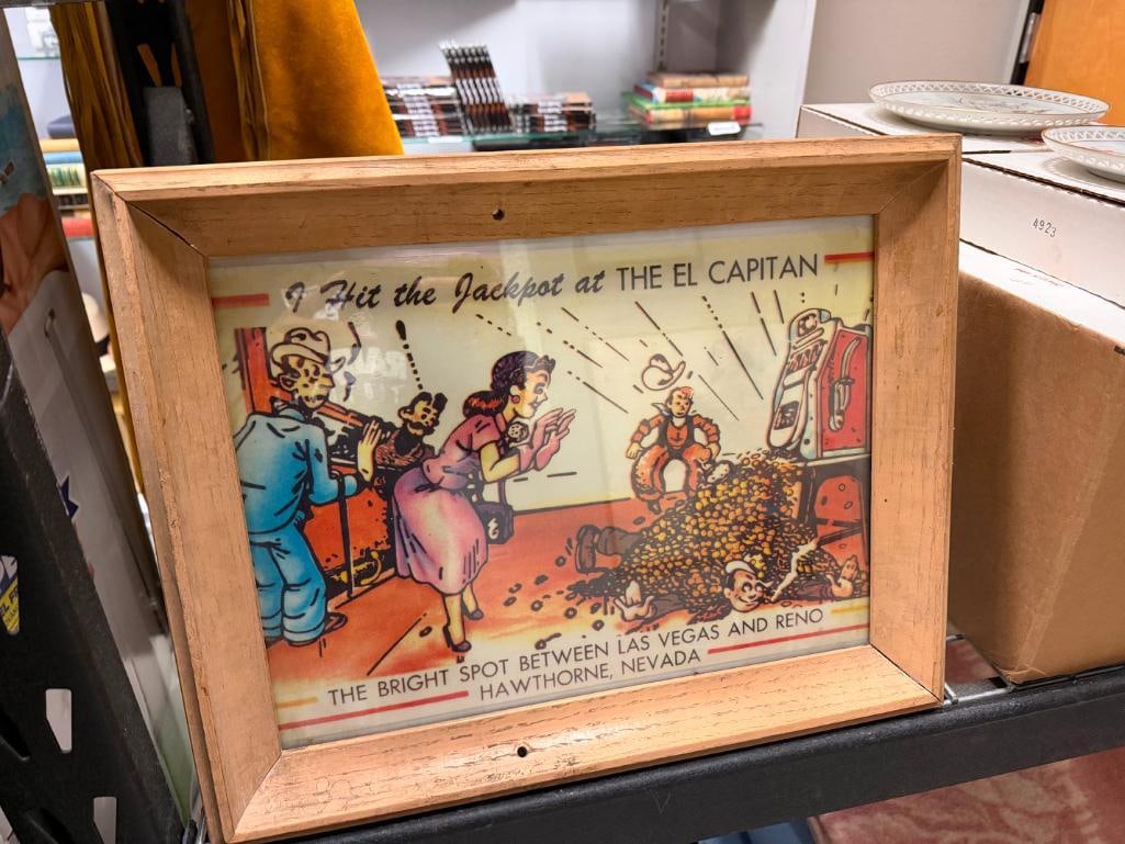 VINTAGE EL CAPITAN HAWTHORNE, NEVADA CARTOON ADVERTISEMENT SIGN "I HIT THE JACKPOT AT EL CAPITAN" - 2