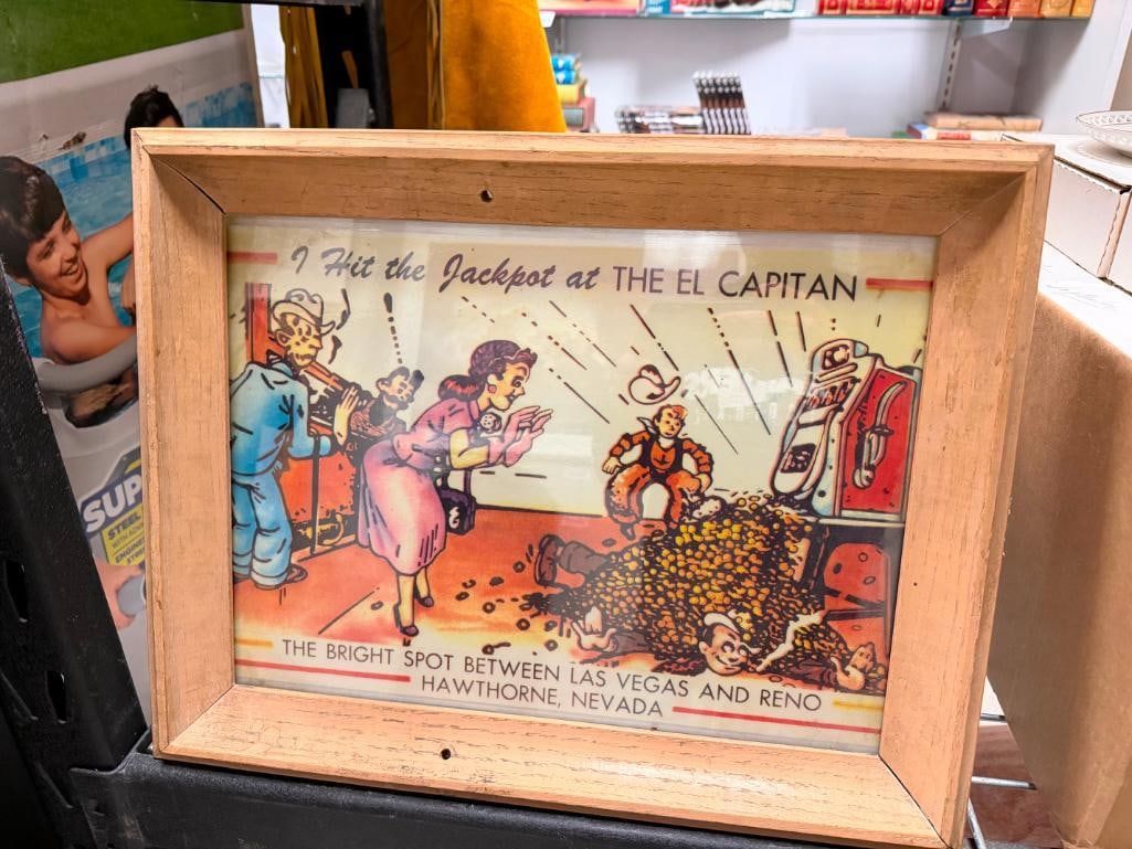 VINTAGE EL CAPITAN HAWTHORNE, NEVADA CARTOON ADVERTISEMENT SIGN "I HIT THE JACKPOT AT EL CAPITAN" - 3